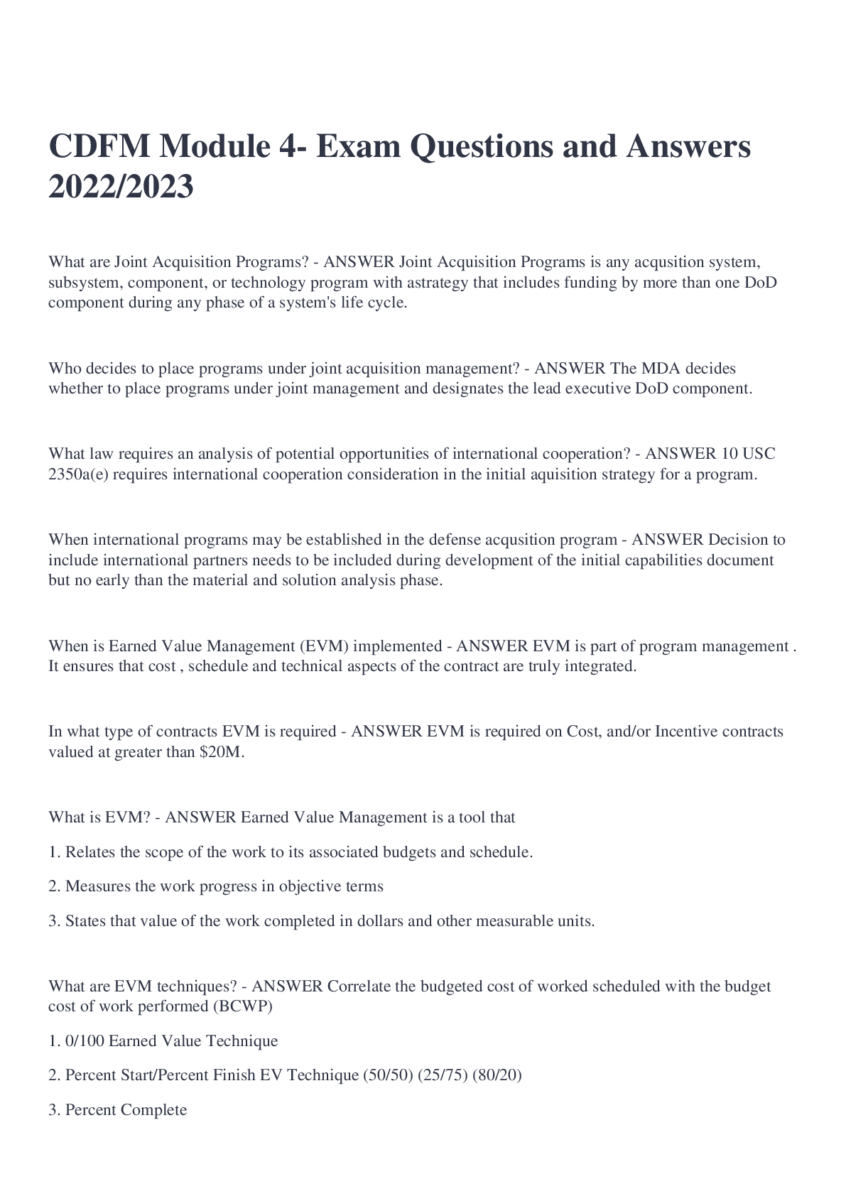 Preview image for CDFM Module 4- Exam Questions and Answers 2022/2023